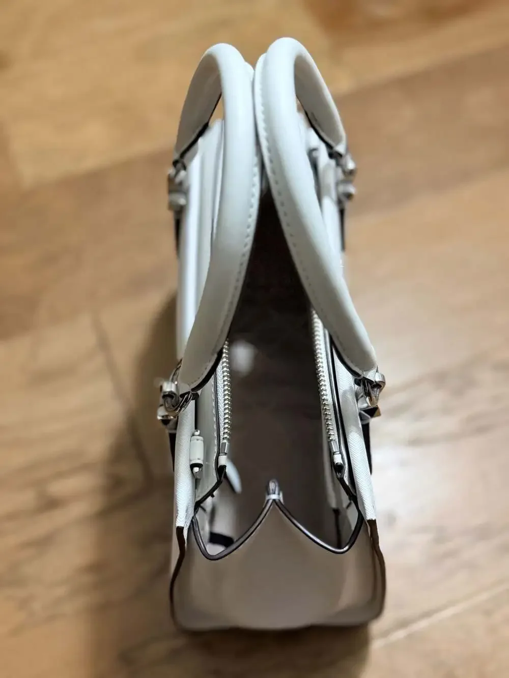Michael Kors Marilyn Medium Saffiano Leather Satchel in Optic White